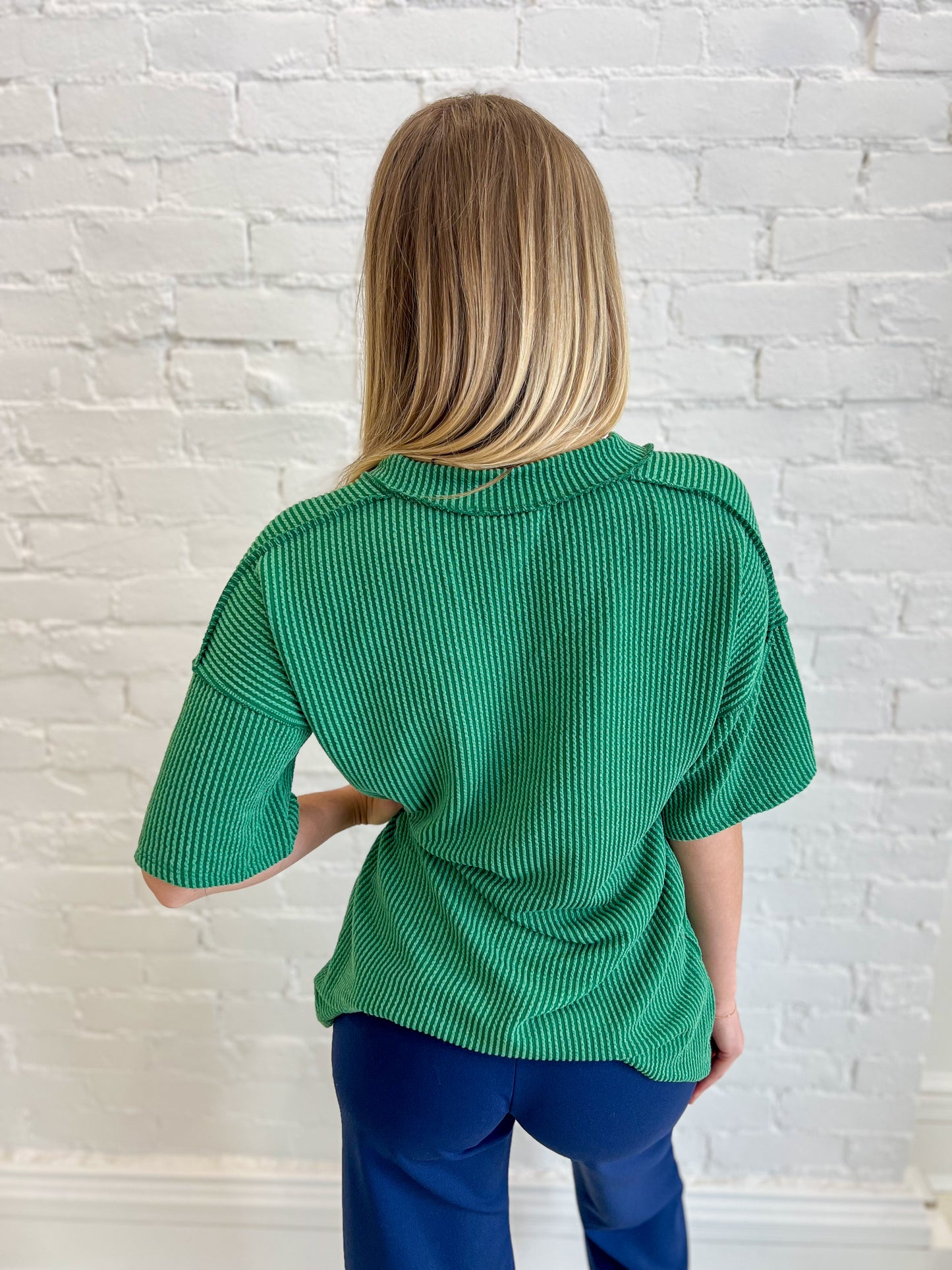 New! Kelly Green Ribbed Top