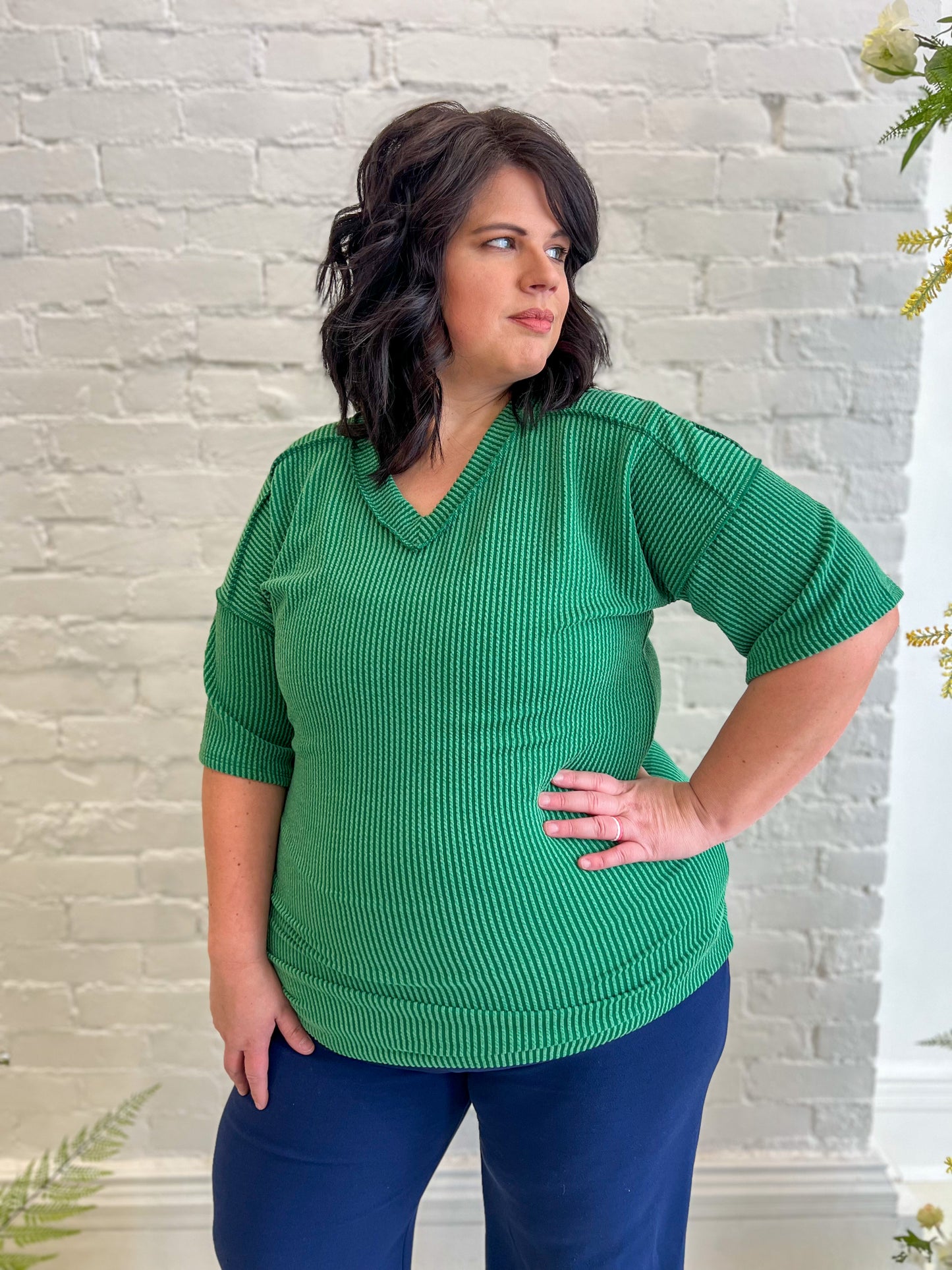 New! Kelly Green Ribbed Top