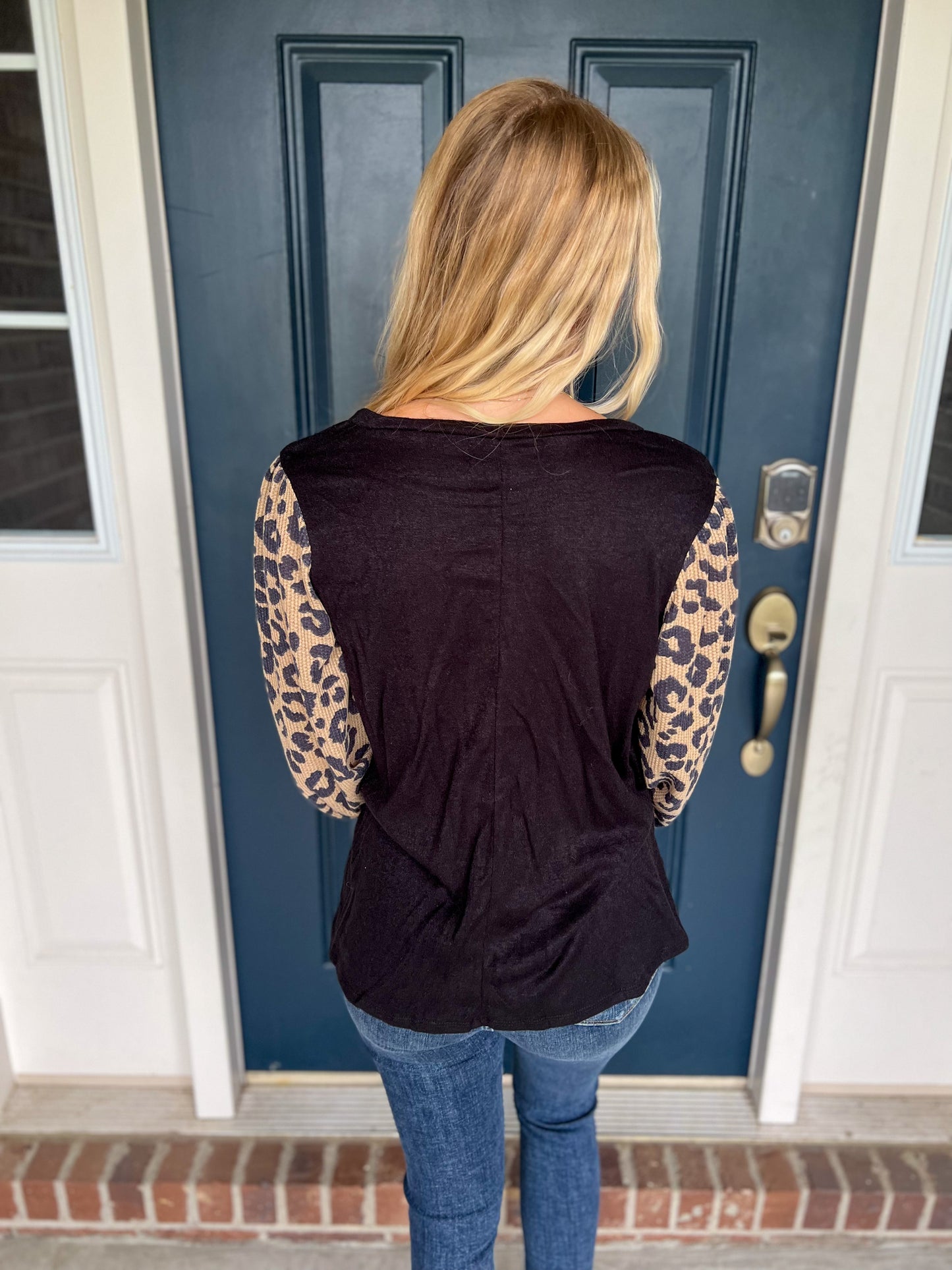 New! Mikayla Black with Animal Print Sleeves Top