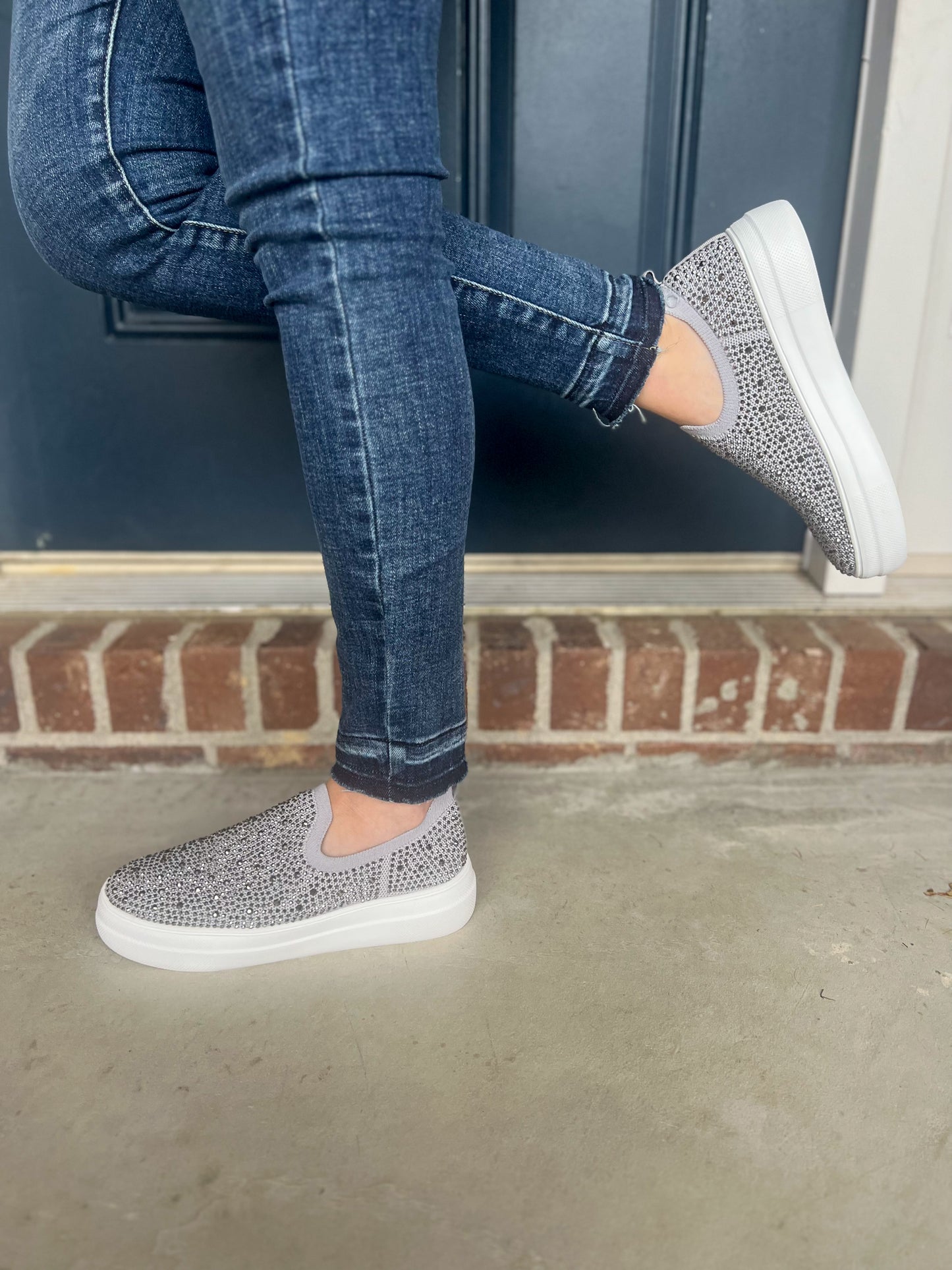 New! Corkys Swank Slip-on Sneakers - Gray Crystals