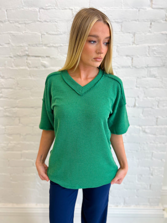 New! Kelly Green Ribbed Top