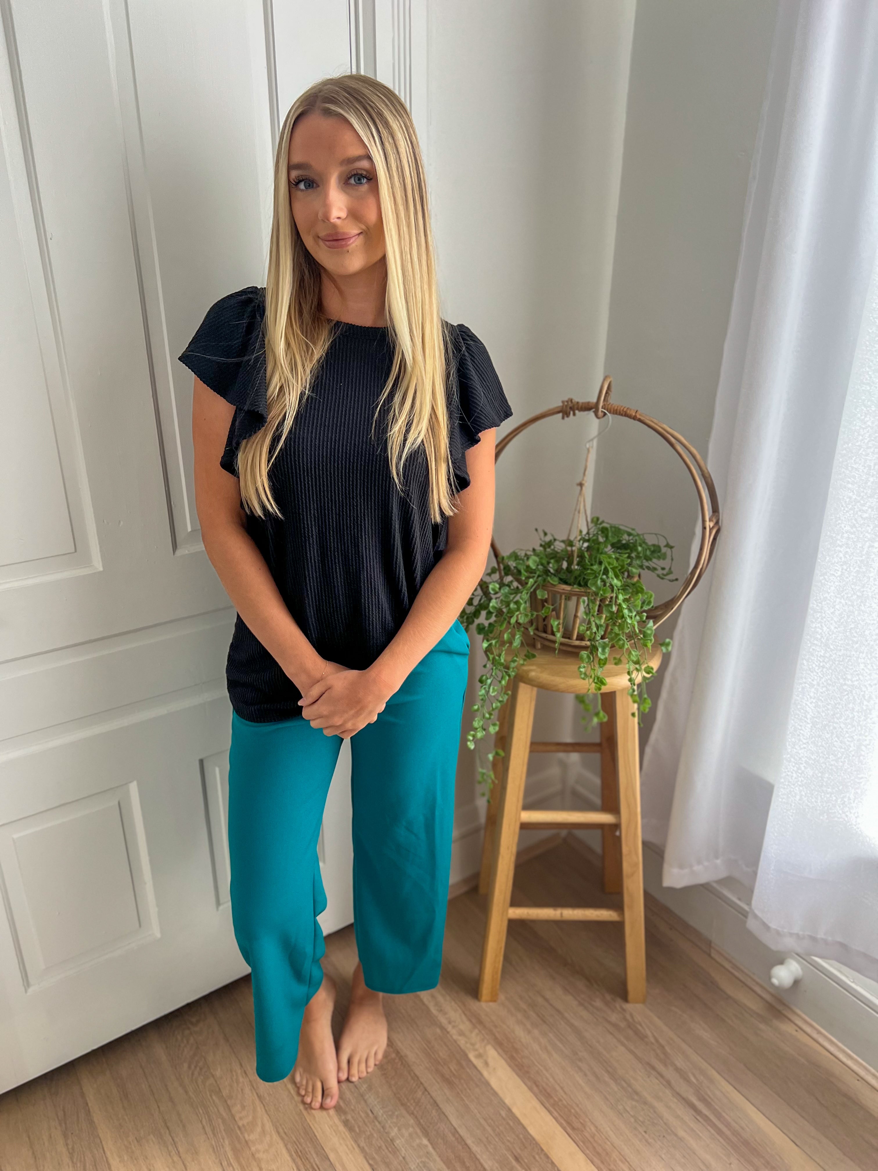 Lucy Wide Leg Stretchy Crop Pants - Jade