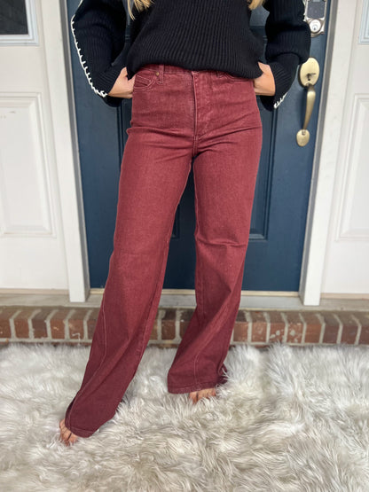 Judy Blue High - Waist Burgundy Retro Wide Jeans