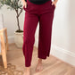 New! Lucy Wide Leg Stretchy Crop Pants - Burgundy