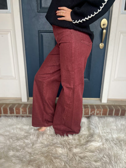 Judy Blue High - Waist Burgundy Retro Wide Jeans