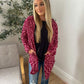 New! Cozy Hooded Open Front Cardigan - Burgundy