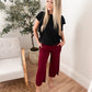 New! Lucy Wide Leg Stretchy Crop Pants - Burgundy