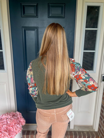 Aurora Olive Floral Sleeve Top
