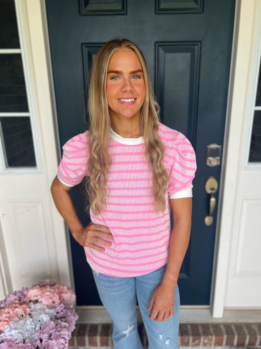 New! Ellie Pink Stripe Top