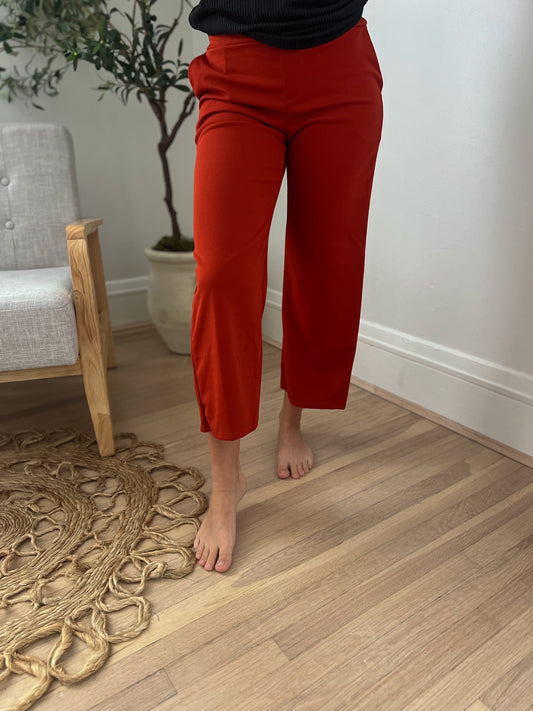 New! Lucy Wide Leg Stretchy Crop Pants - Rust