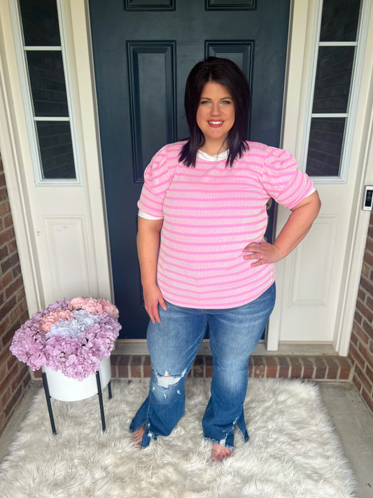 New! Ellie Pink Stripe Top