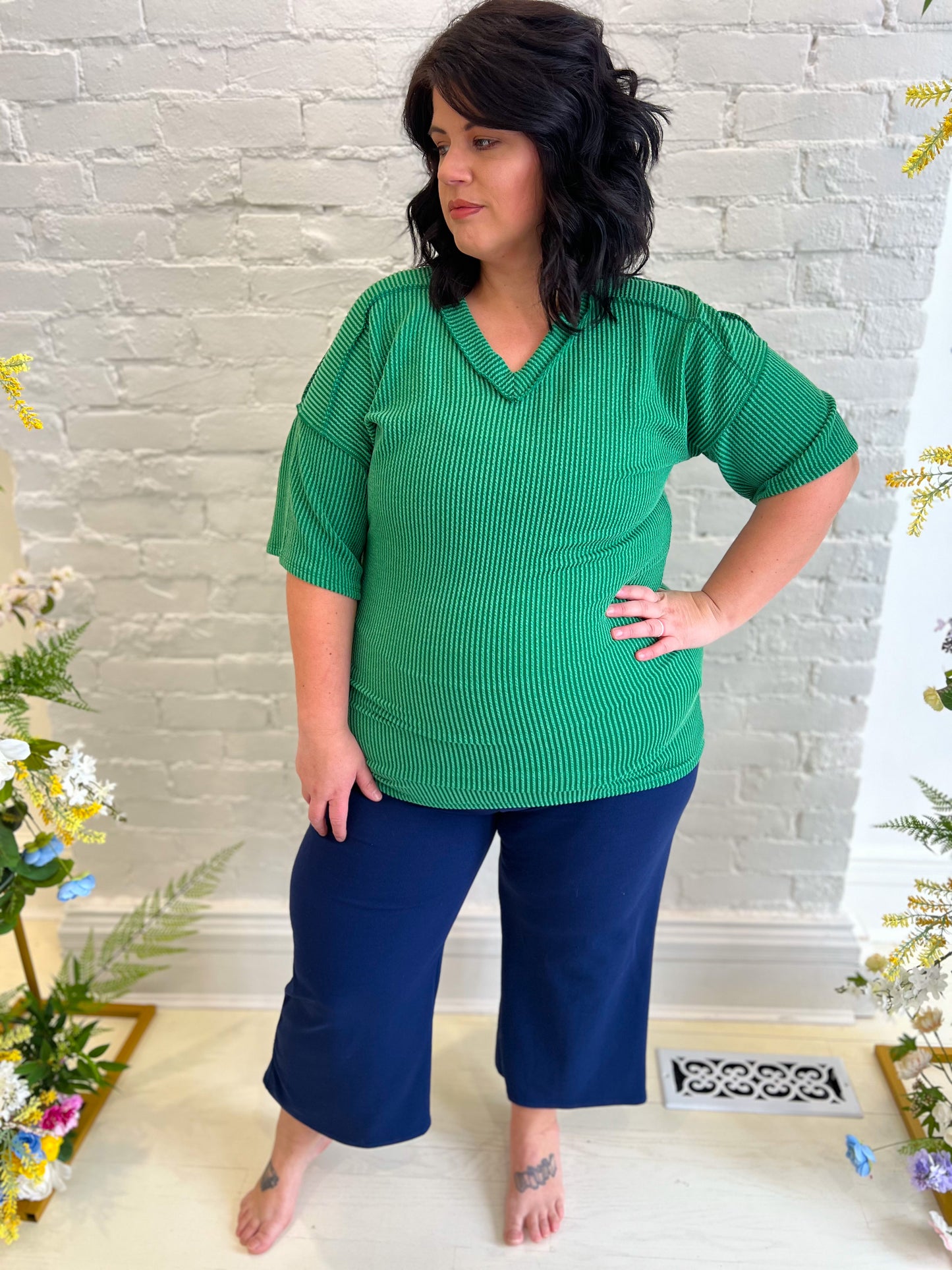 New! Kelly Green Ribbed Top