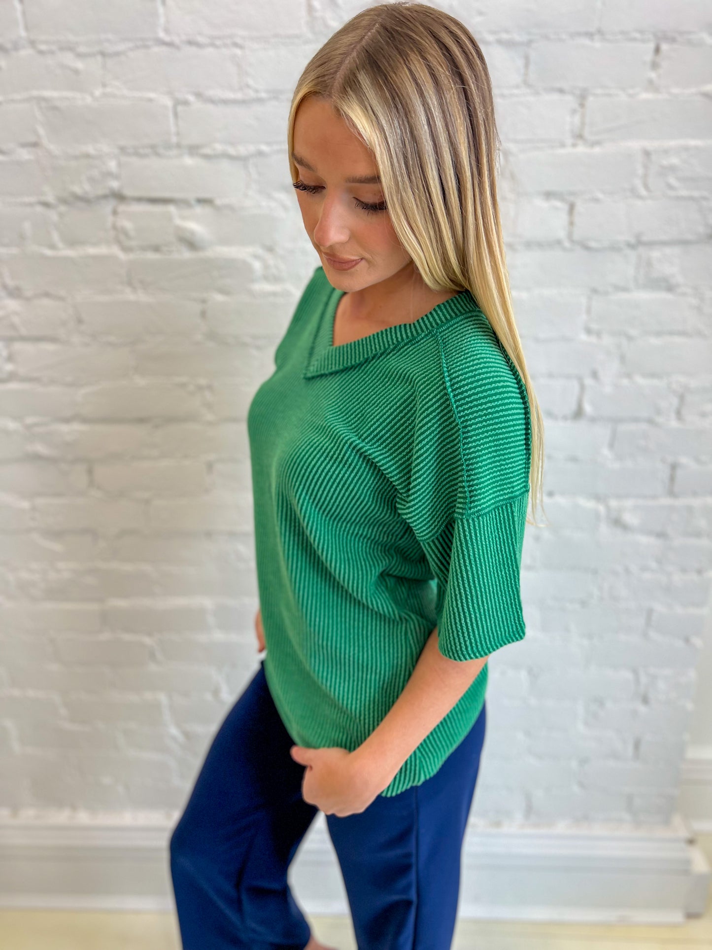 New! Kelly Green Ribbed Top