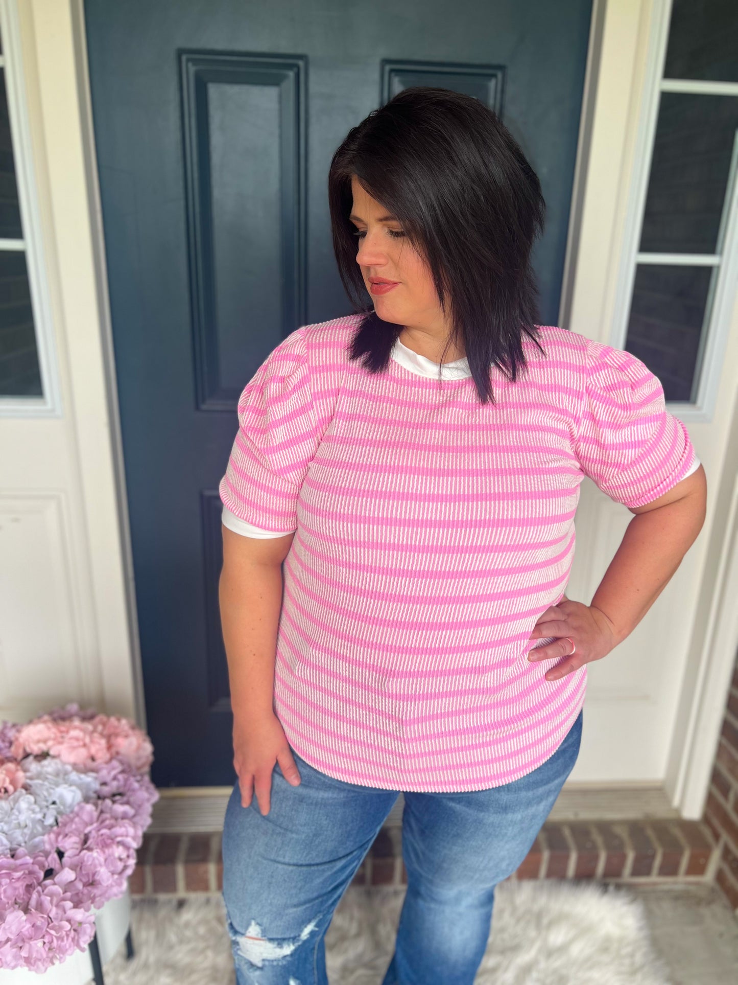 New! Ellie Pink Stripe Top