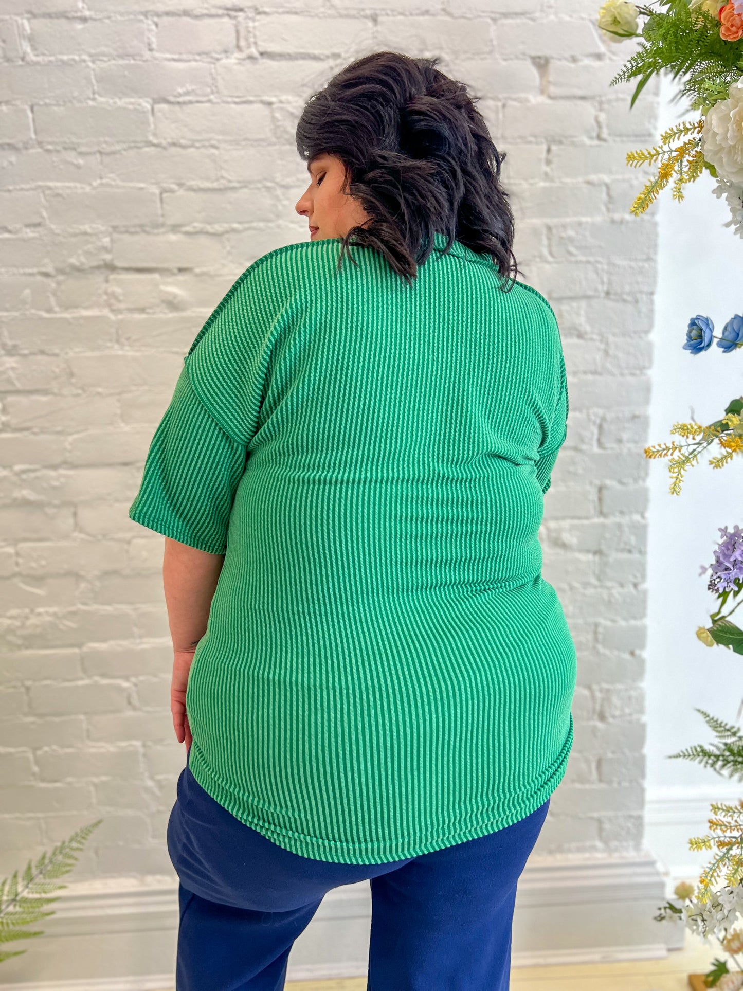 New! Kelly Green Ribbed Top