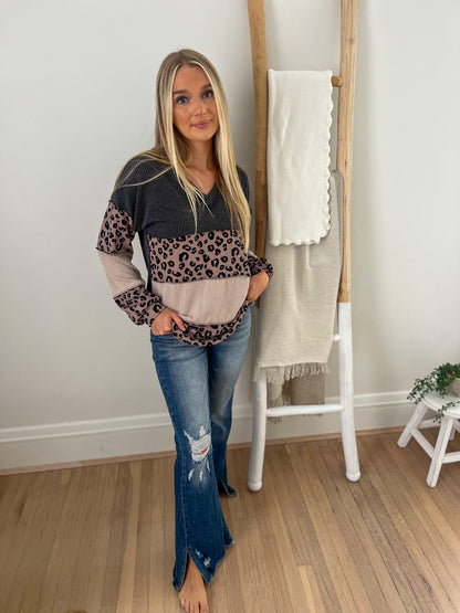 Josie Leopard Colorblock Top