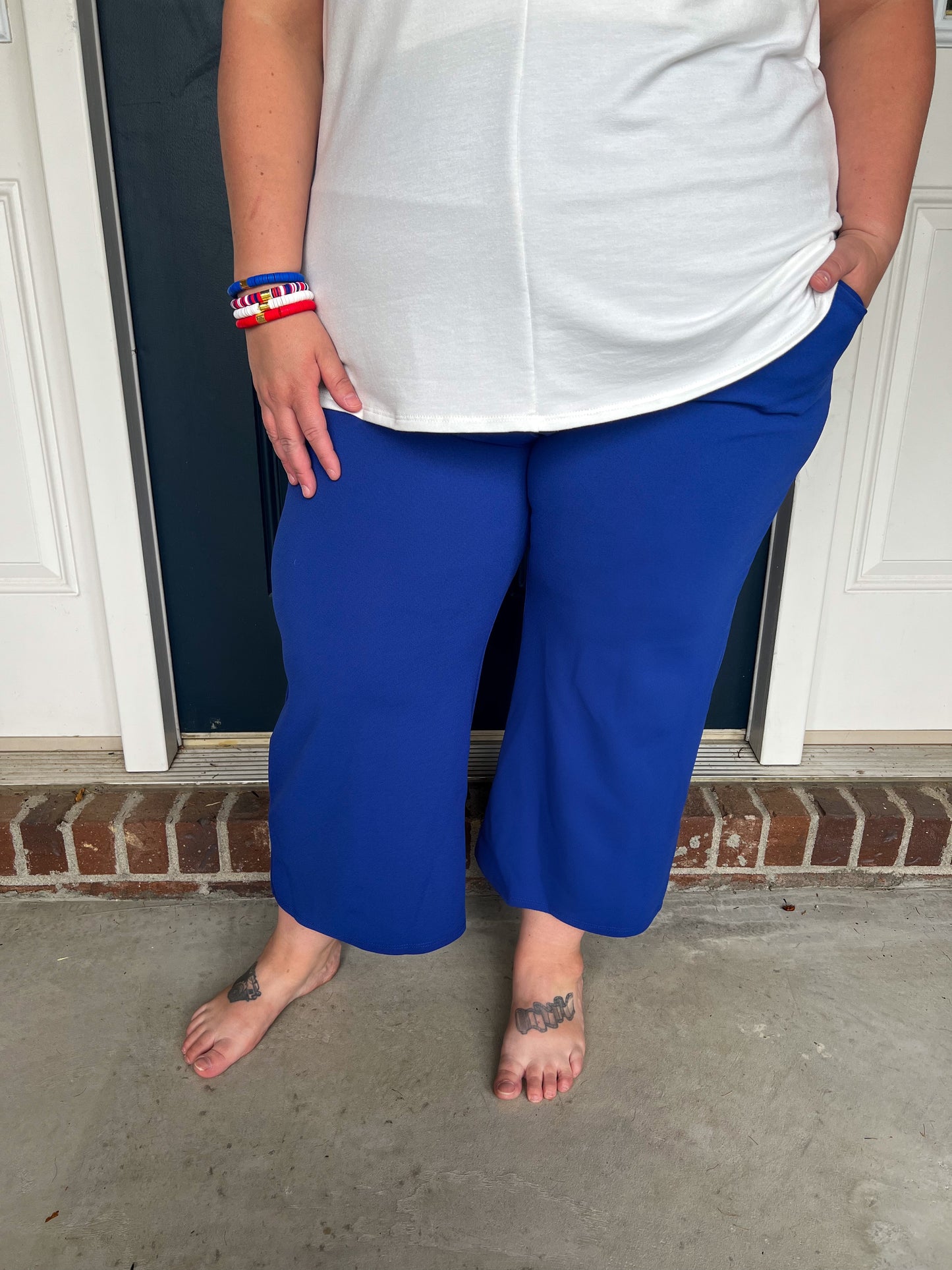 Lucy Wide Leg Stretchy Crop Pants - Royal Blue