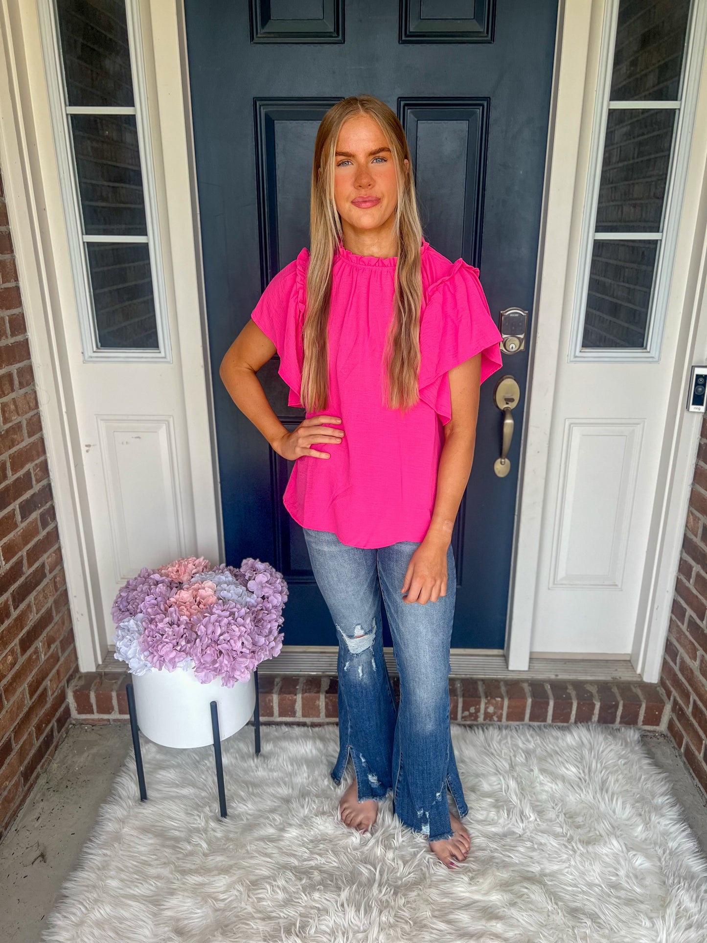 New! Serena Flutter Sleeve Blouse - Hot Pink
