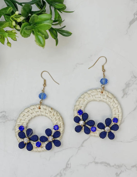 New! Blue Floral Wreath Earrings