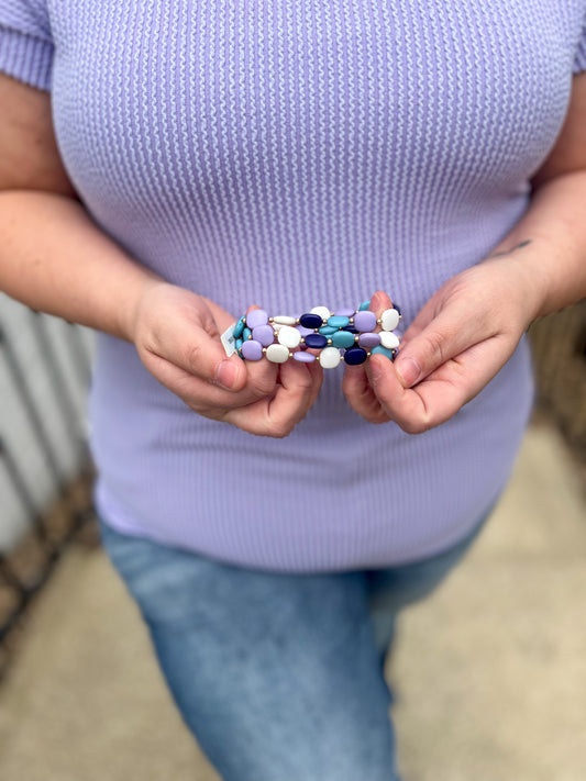 New! Lavender and Blue Beaded Bracelet Set