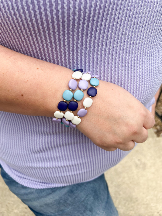 New! Lavender and Blue Beaded Bracelet Set