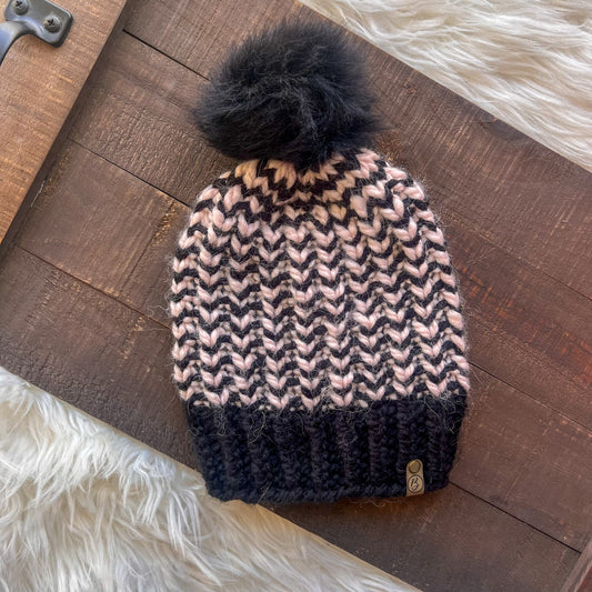 New! Aspen Knit Beanie - Black and Pink