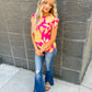 New! Pink and Yellow Floral Ruffle Sleeve Top