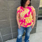 New! Pink and Yellow Floral Ruffle Sleeve Top