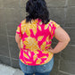 New! Pink and Yellow Floral Ruffle Sleeve Top