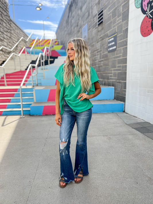 New! Serena Flutter Sleeve Blouse - Emerald Green