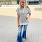 New! Allie Striped Hooded Short Sleeve Top