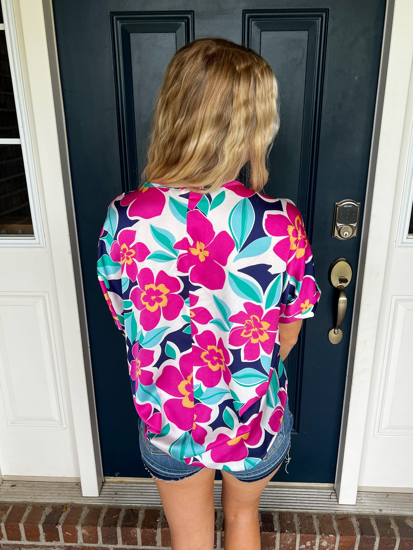 Constance Floral Blouse - Magenta and Navy