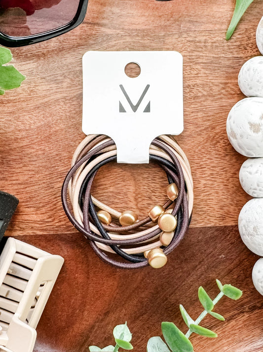 New! Hair Tie Bracelet Set - Neutral with Gold Circles
