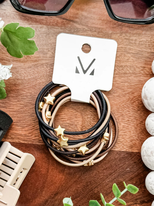New! Hair Tie Bracelet Set - Neutral with Gold Stars