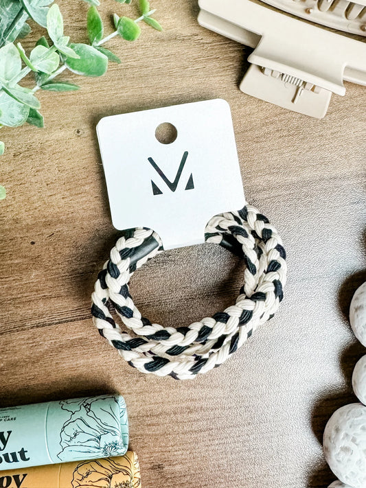New! Hair Tie Bracelet Set - Cream and Black