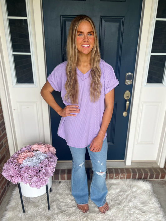 New! Lavender V-Neck Top
