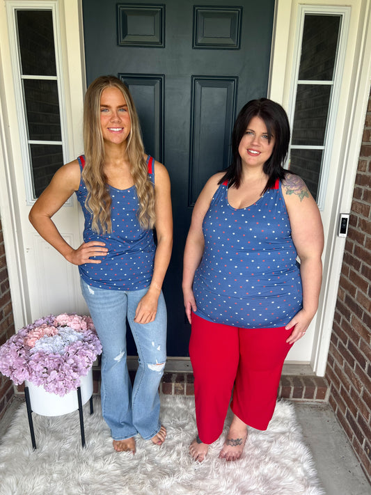 New! Michelle Mae Poppy Tank Top - Blue Freedom Stars