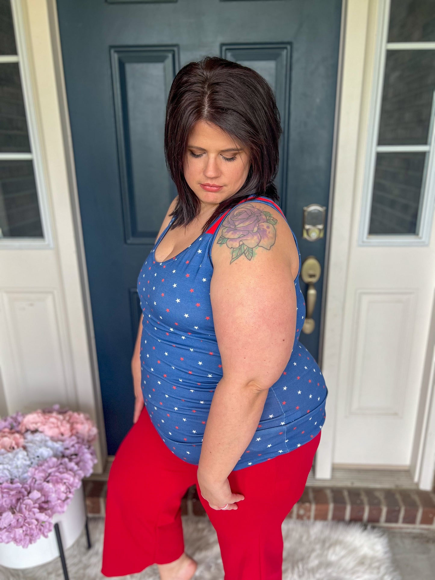 New! Michelle Mae Poppy Tank Top - Blue Freedom Stars