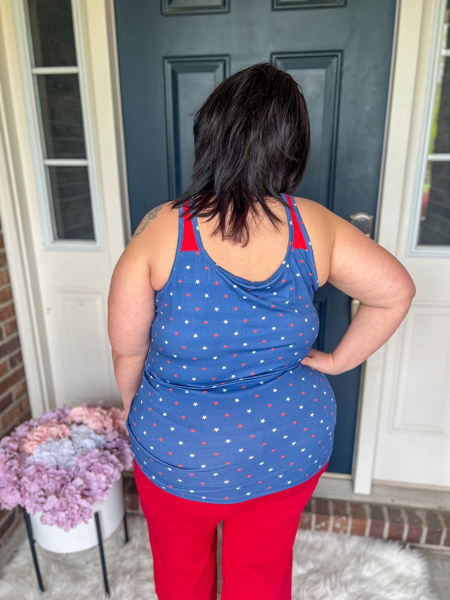 New! Michelle Mae Poppy Tank Top - Blue Freedom Stars