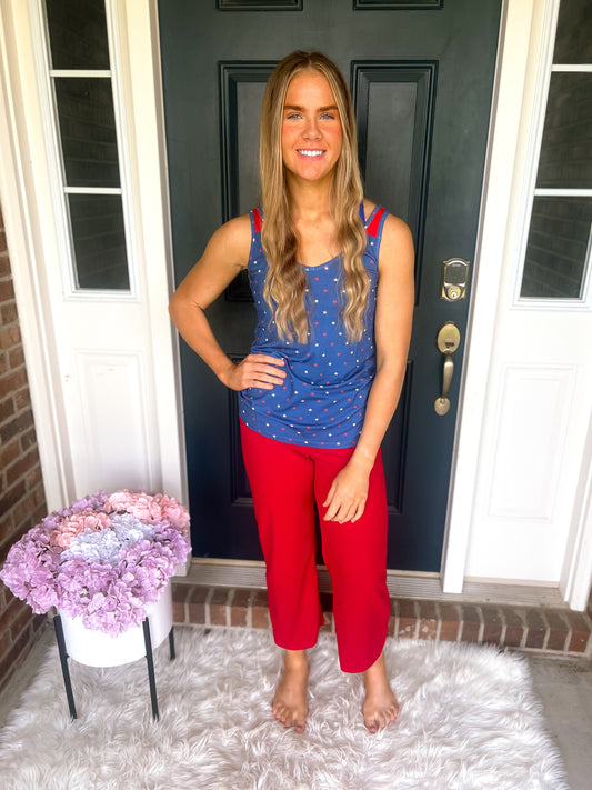 New! Michelle Mae Poppy Tank Top - Blue Freedom Stars