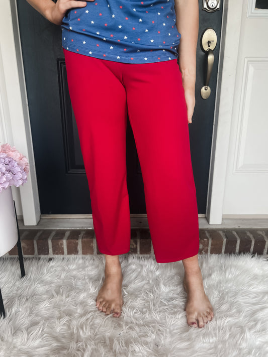 New! Lucy Wide Leg Stretchy Crop Pants - Dark Red