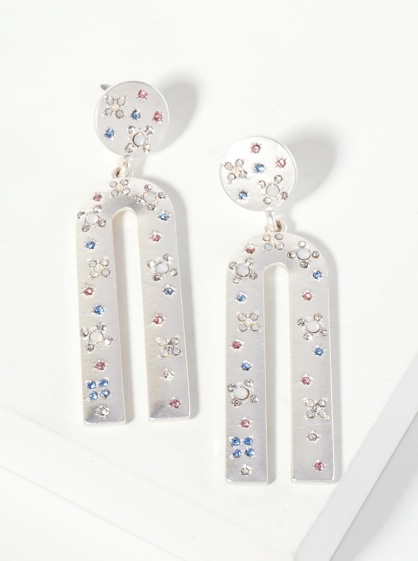New! Celestial Crystal Pave Arched Dangle Earrings - 2 Colors!