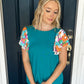 Nikki Turquoise Floral Ruffle Sleeve Top