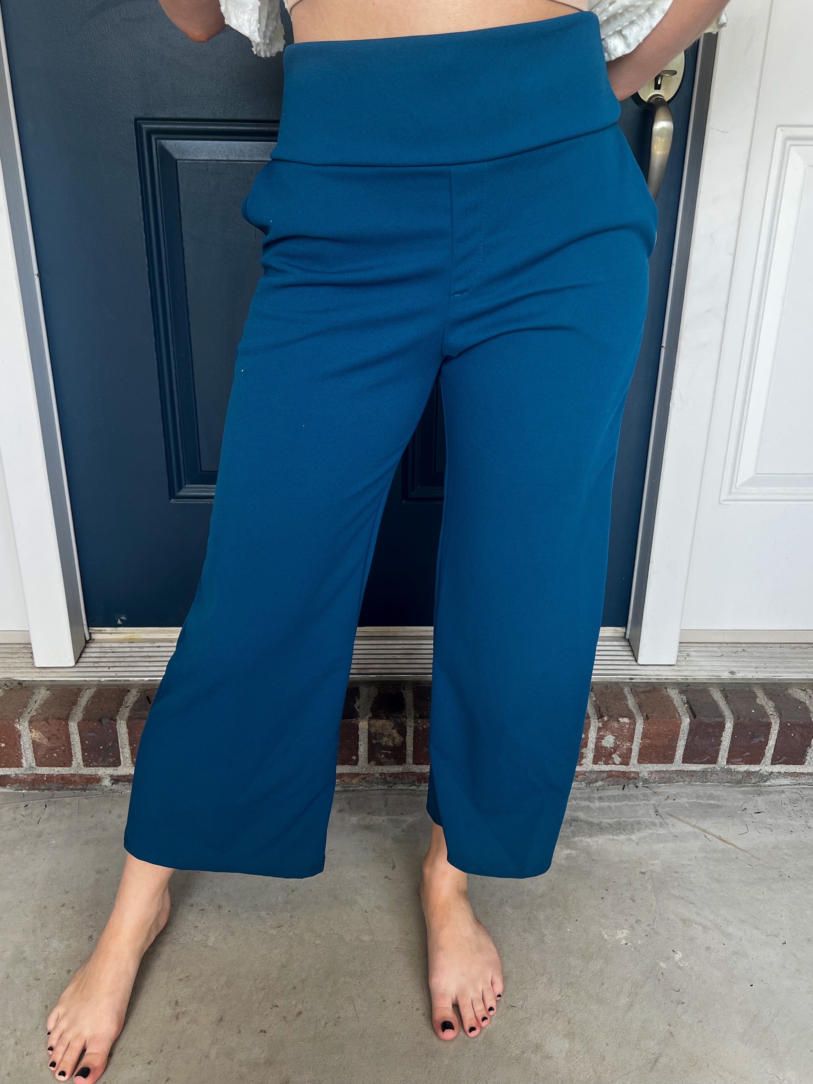 Lucy Wide Leg Stretchy Crop Pants - Teal