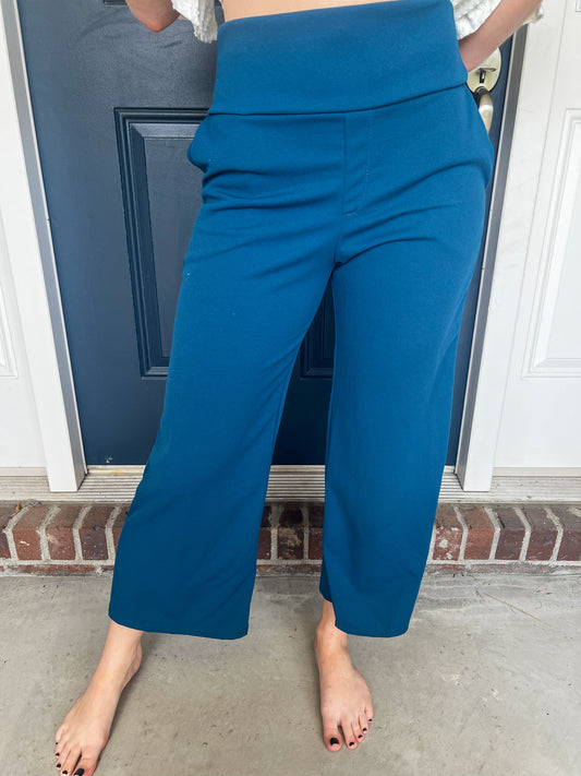 Lucy Wide Leg Stretchy Crop Pants - Teal
