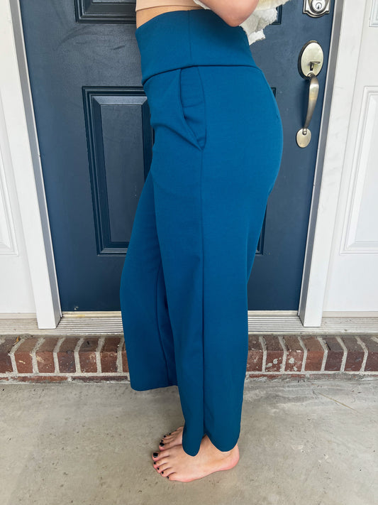 New! Lucy Wide Leg Stretchy Crop Pants - Teal