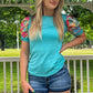 Got It Right Turquoise Floral Puff Sleeve Top