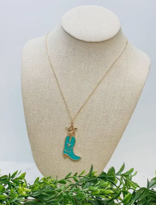 New! Turquoise Cowboy Boot Necklace