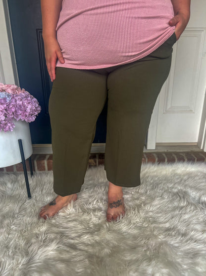 Lucy Wide Leg Stretchy Crop Pants - Olive