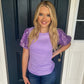 Taylor Sequin Puff Sleeve Top - Lavender